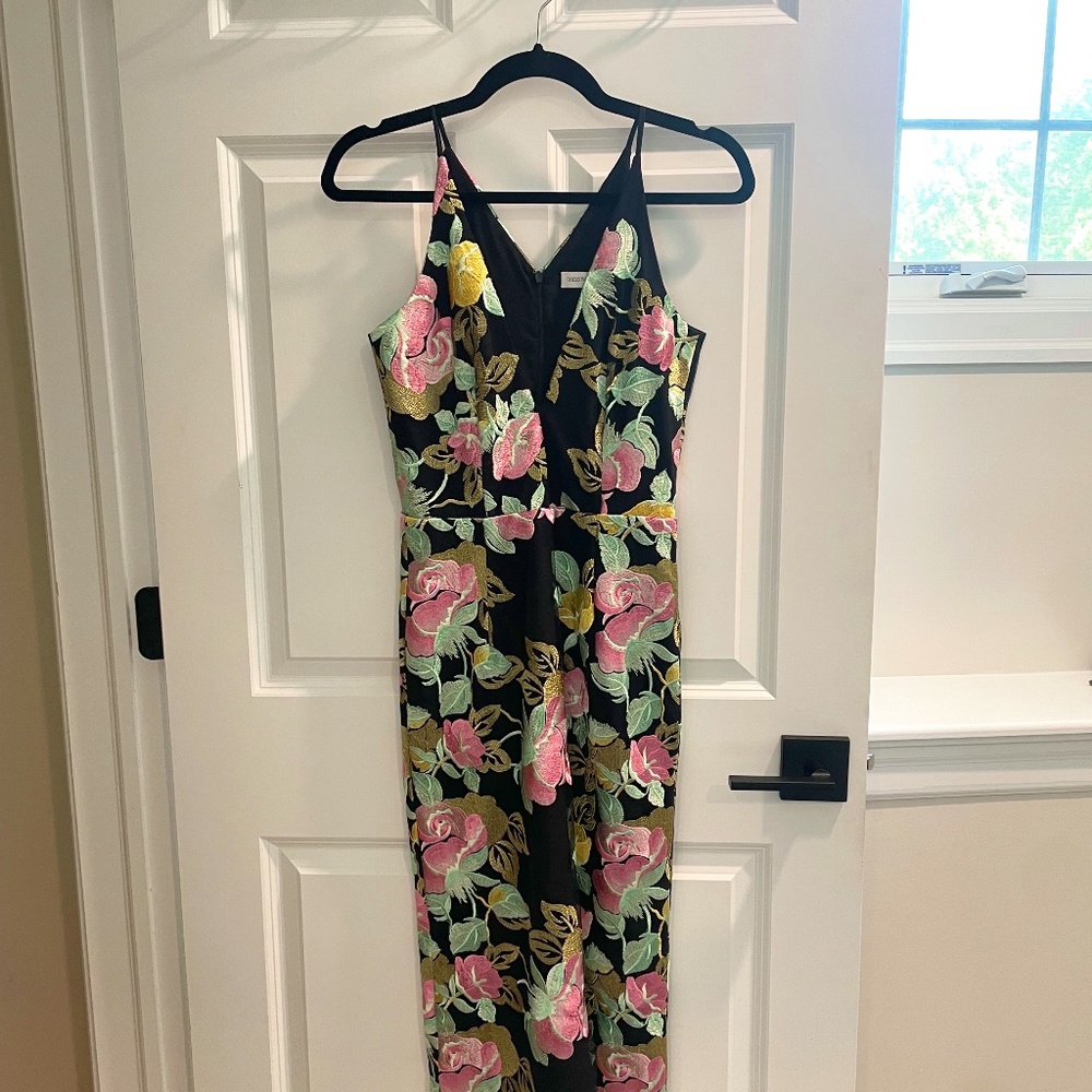 Dress The Population Black Floral Embroidered Dress, Midi Length, Size Small